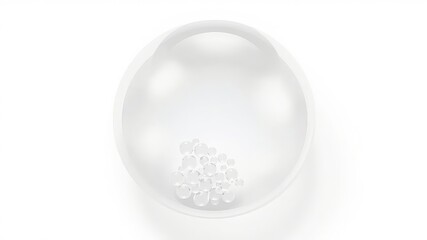 Glassy Sphere Encasing a Cluster of Translucent Spheres, Demonstrating Clarity and Simplicity Against a Soft White Background