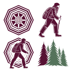 Hikers and compass rose hiking trekking