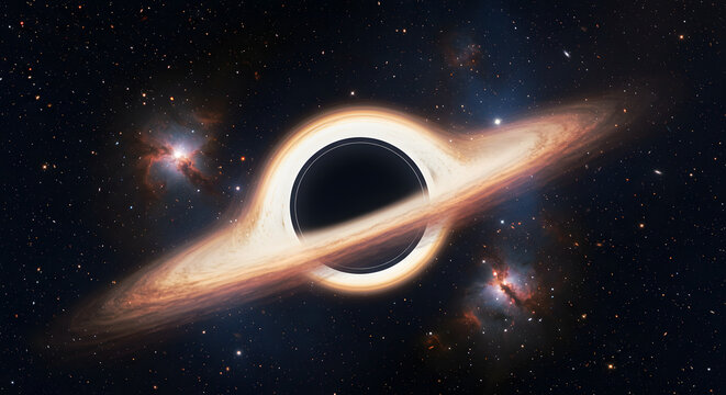 Enthralling black hole illustration amid a star filled cosmos, showcasing gravity, space exploration, and astrophysical concepts beautifully.