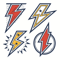 Red yellow blue lightning bolt icons with stars and bursts graphic