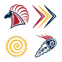 Fototapeta premium Horse sun arrows and feather symbols vector