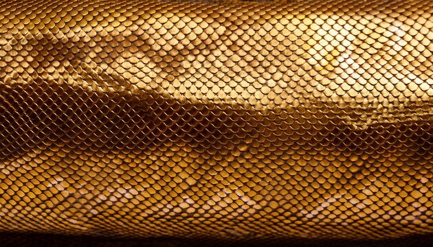 luxurious close up texture of shimmering golden python snake skin scales creating an exotic and opulent abstract background pattern