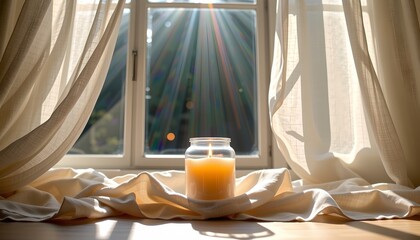 Warm Candle Glow with Sunlit Linen Atmosphere