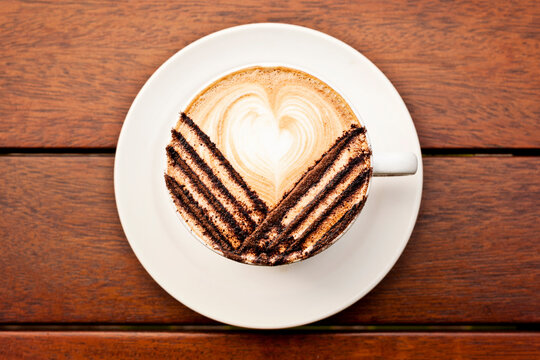 Mocha with latte art and fancy chocolate stripes