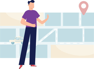 Boy is checking cab location.