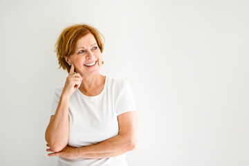 Senior casual woman style portrait, studio shot, isolated on white background