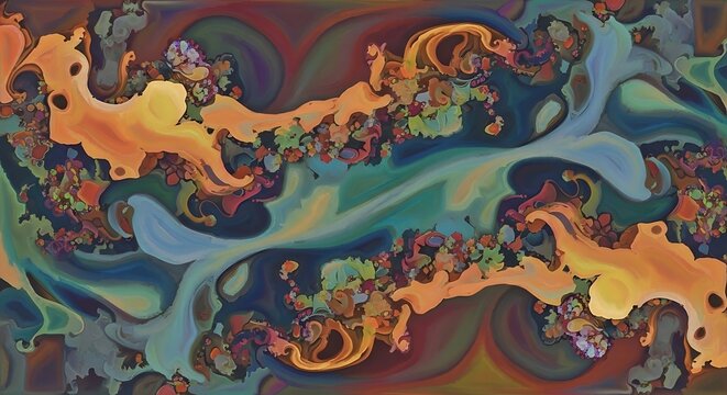 Swirling confluence, vibrant colors in a modern abstract expressionism style - Powered by Adobe