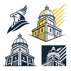 Stylized eagle and domed buildings with geometric accents falcon bird