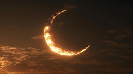 Obraz premium Fiery crescent moon in twilight sky
