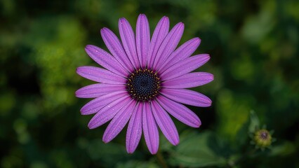 Obraz premium Close-up image highlighting the rich purple hues of a cape marguerite flower surrounded by blurred greenery
