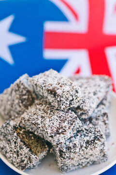 Lamingtons with Aussie flag in background