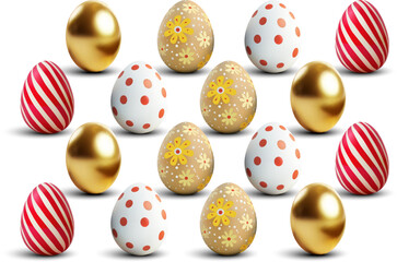 Brightly colored eggs featuring patterns like stripes and polka dots are arranged together, showcasing the creativity and joy of springtime celebrations. Perfect for Easter events.