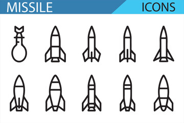 Icon Set of Military Missiles and Weapons for Combat and Defense Projects

