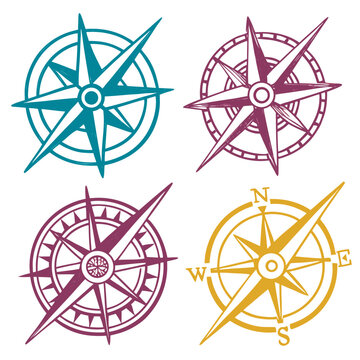 Teal plum gold compass rose icons nautical navigation