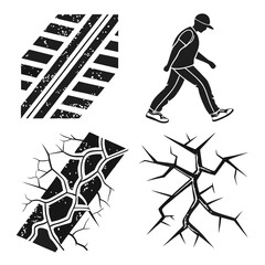 Textured black brush stroke tire tracks and cracked ground white grunge