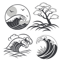 Fototapeta premium Ocean waves and bonsai tree water nature