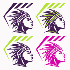 Tribal woman profile graphic set vector