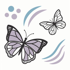 Two butterflies with decorative elements butterfly insect