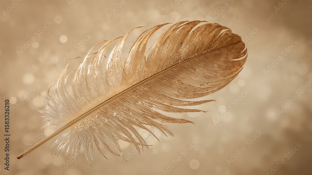 Poster macro photography highlighting the intricate patterns of golden bird feathers