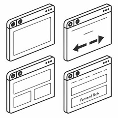 Web browser windows with interface elements and icons tabs