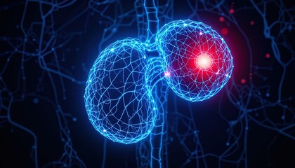 Detailed illustration of a kidney with highlighted internal structure.