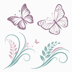 Purple and teal butterflies with floral swirls butterfly