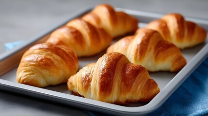 Freshly baked croissants on a tray