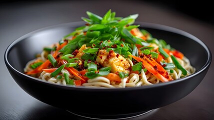 Colorful Asian-style stir-fried noodles with fresh vegetables