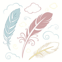 Obraz premium Soft feathers and clouds quill blue