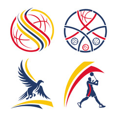 Sports emblems with eagle and athlete logos basketball