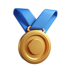 3d rendered gold medal with blue ribbon isolated on transparent background
