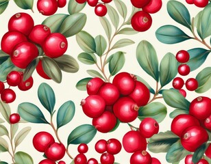 watercolor red cranberry fruit seamless pattern fresh berry harvest design for trendy design textile packaging fabric wallpaper branding stationery wrapping paper interior decor