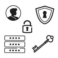 User profile shield lock key and password icons user icon