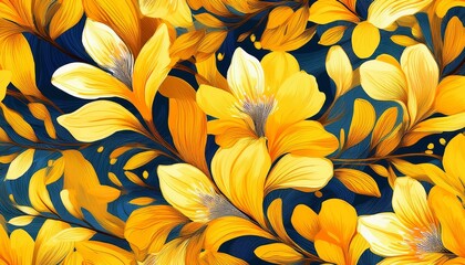 vibrant abstract yellow floral seamless pattern expressive modern blossom repeat background for fashion textiles and artistic design