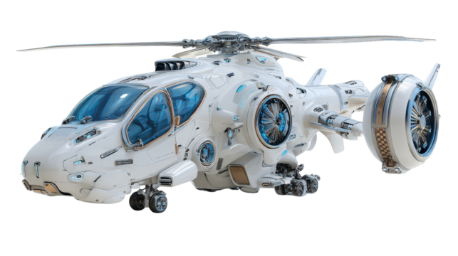 3D render of futuristic concept helicopter background isolated on a Transparent background, PNG file.