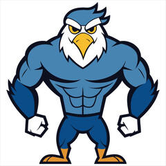 Powerful Muscular Eagle Cartoon Mascot:  Bold, Blue, and Ready for Action.