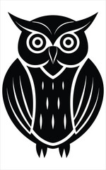 Stylized owl graphic; bold, minimalist design; nocturnal, wise, serene mood; perfect for logo, branding, or print.