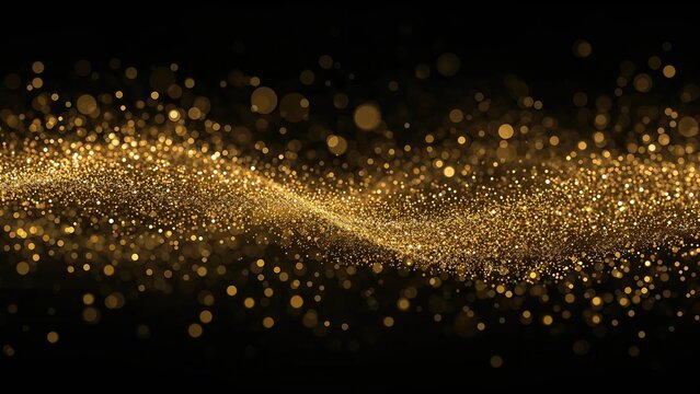 Fototapeta Abstract golden glitter lights floating on a black background