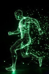 Fototapeta premium Green Energy Man Running Digital Network Motion running man