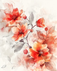 Watercolor Red Floral Background with Copy Space, Flower Graphic Design for Invitations