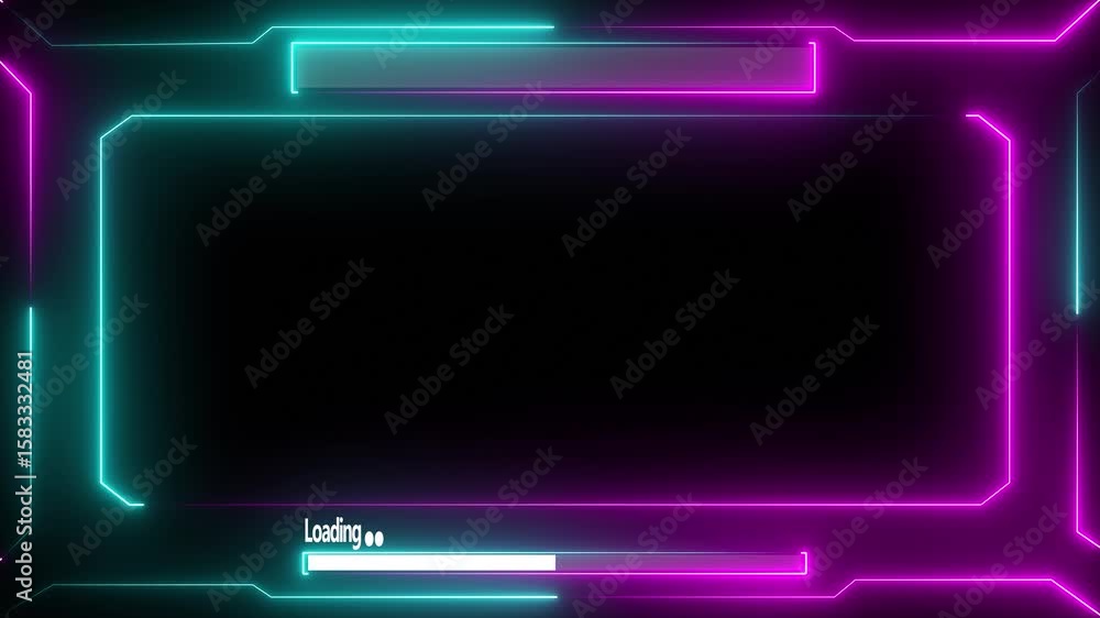 Poster glowing colored neon frame with moving lines on a transparent alpha channel background in a seamless