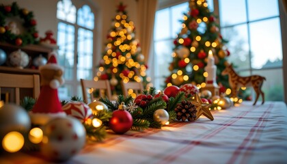 Festive Christmas Table Setting with Cheerful Decor