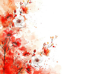 Watercolor Red Floral Background with Copy Space, Flower Graphic Design for Invitations
