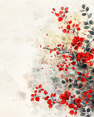 Watercolor Red Floral Background with Copy Space, Flower Graphic Design for Invitations