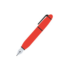 Red fountain pen with silver nib on isolated background  
