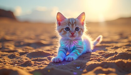 Enchanted Holographic Kitten Mystical Landscape