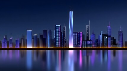 Fototapeta premium Vibrant city skyline with illuminated skyscrapers at night
