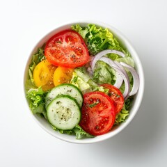 A bowl of salad with tomatoes, cucums and cucums