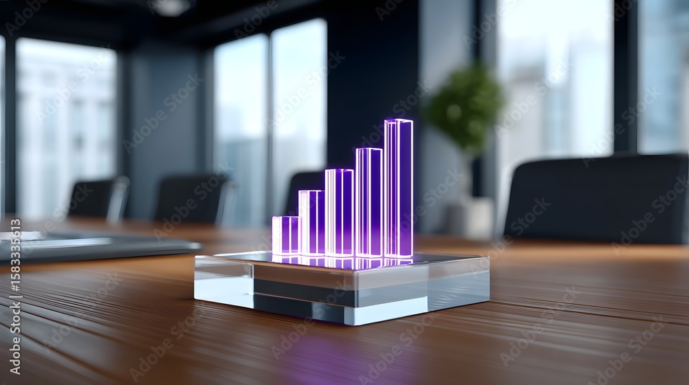 Aufkleber holographic bar chart displaying data in a modern office workspace.