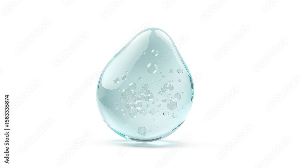 Aufkleber a singular, clear, slightly blue, gel-like blob with various sized bubbles floating within it on a b